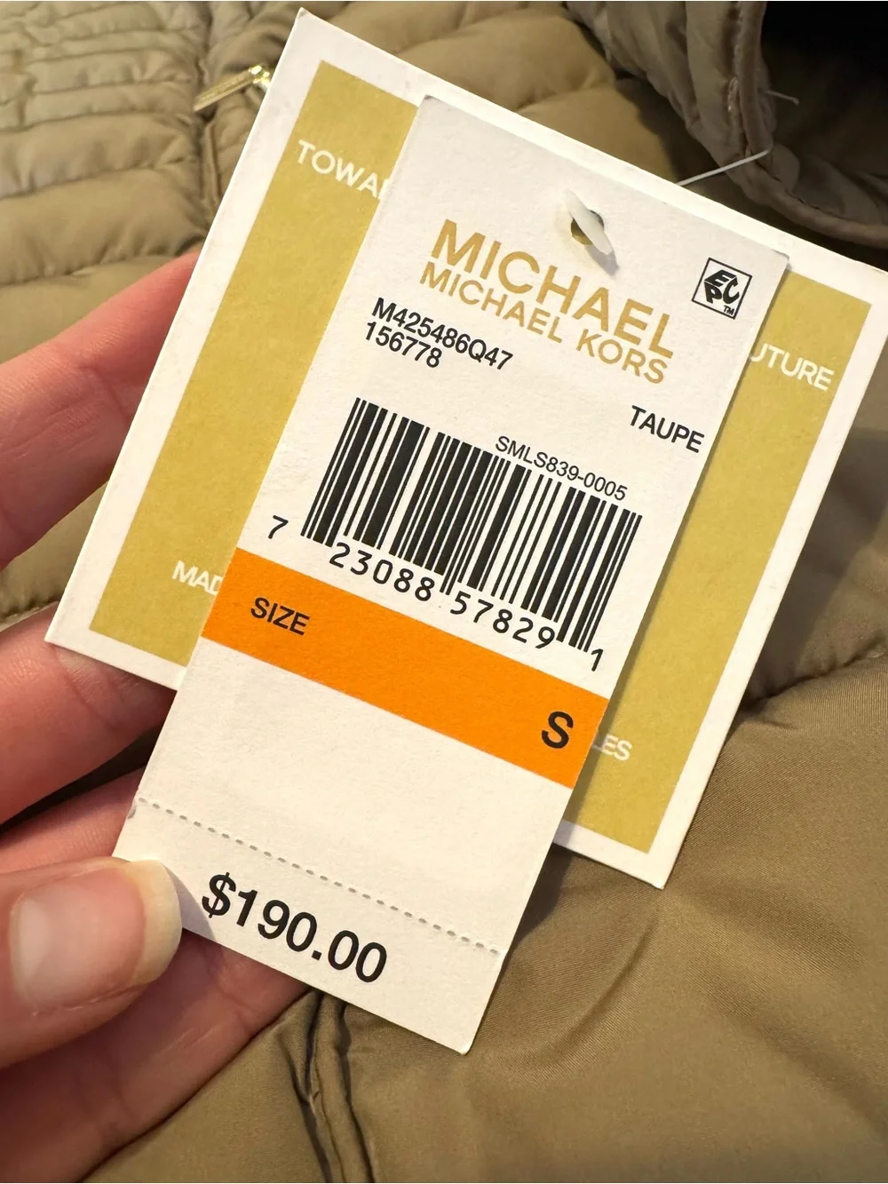 NWT Michael Kors Taupe Ultra lightweight Hooded Puffer Jacket SMALL